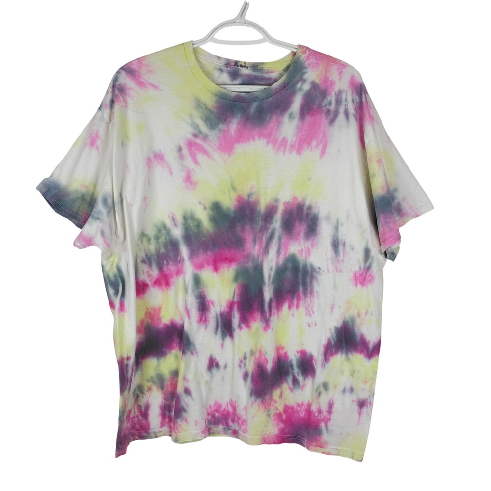 Mens Tie Dye T-Shirt Pink Yellow Grey White Short Sleeve Crewneck Festival Top